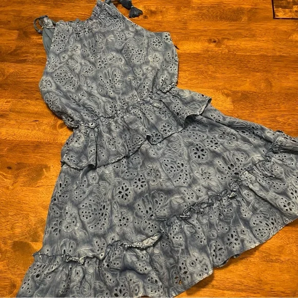 Anthropologie BTFL-Life Women's Blue Tie Dye Ruffle Mini Dress Eyelet Small - Picture 10 of 13